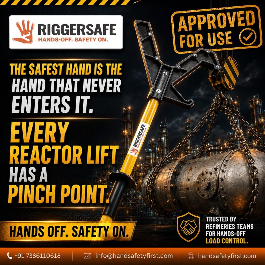 Reactor lift pinch point hazards during suspended load positioning in refinery maintenance operations